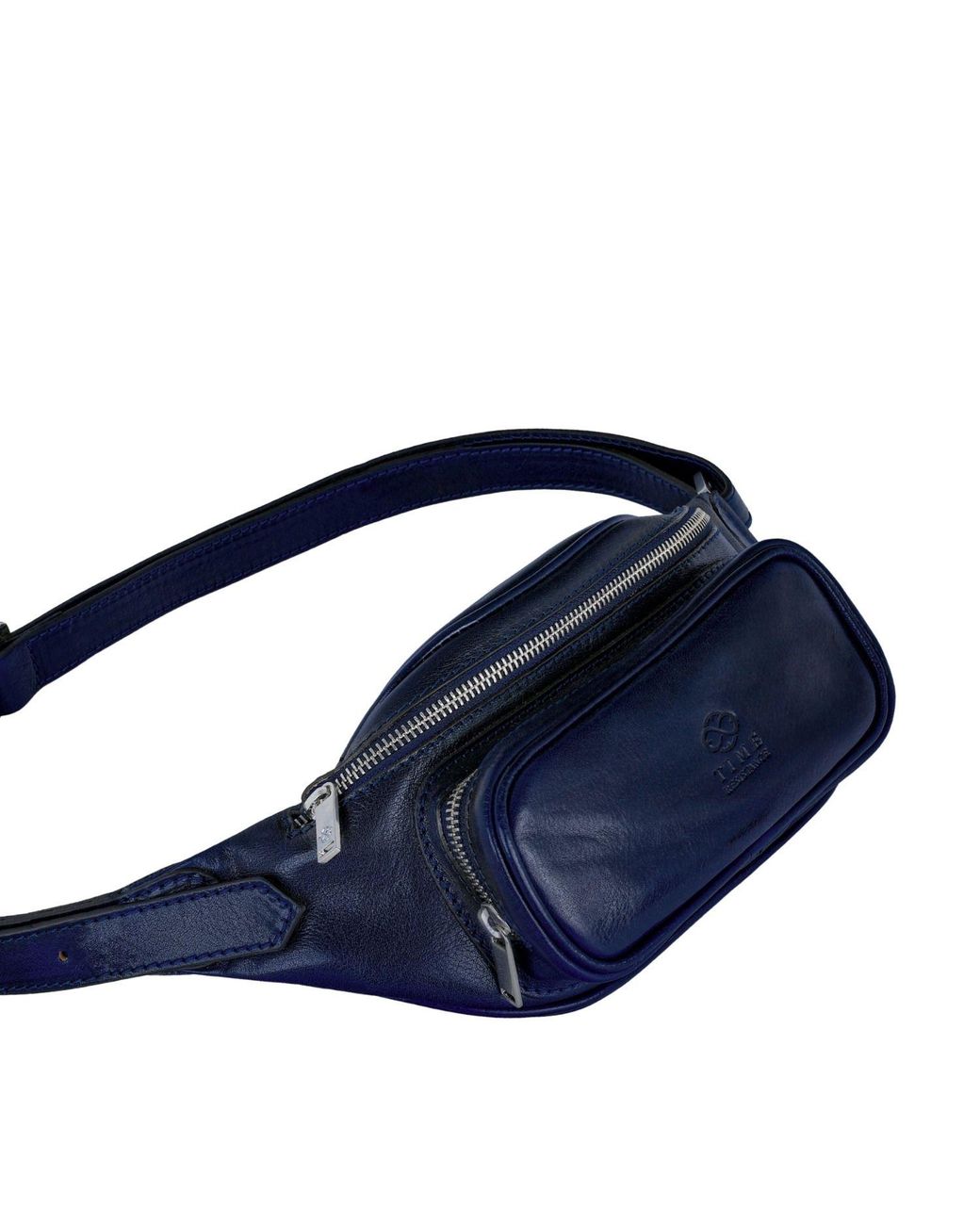 Time Resistance Blue Leather Sling Bag Belly Bag for men