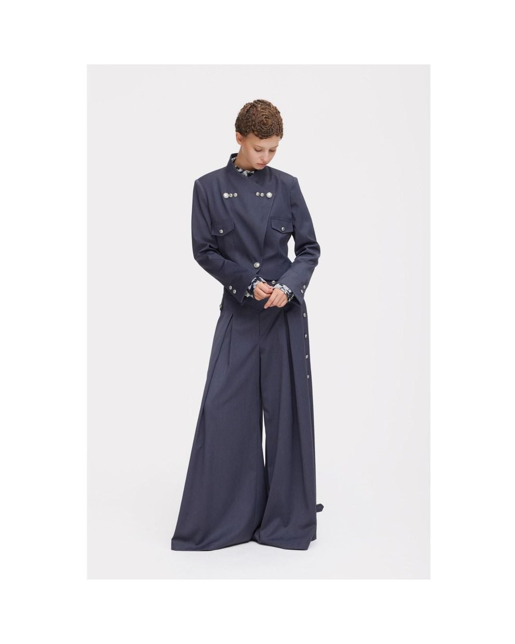 Julia Allert Blue Pleated Utility Palazzo Trousers –