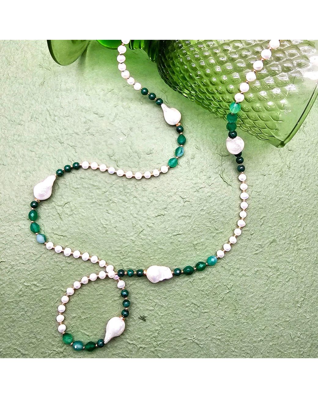 Farra Metallic Baroque Pearls With Gemstone Long Necklace