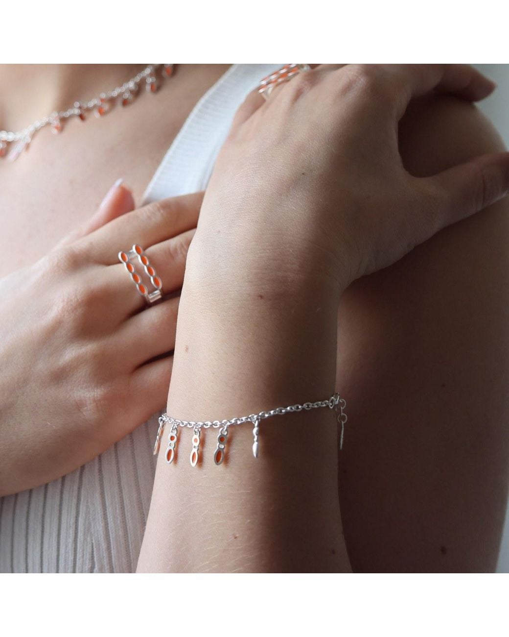 Linda Fiore Metallic Amalei Bracelet With Creme Enamel