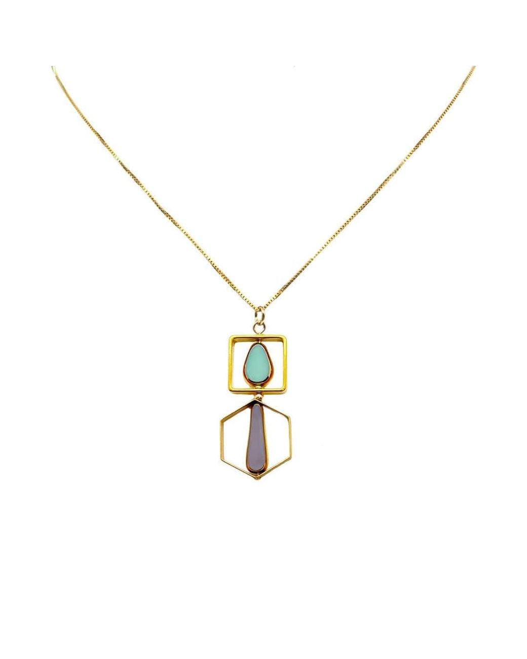Aracheli Studio Metallic Geometric Art Paled Turquoise & Lavender Chain Necklace