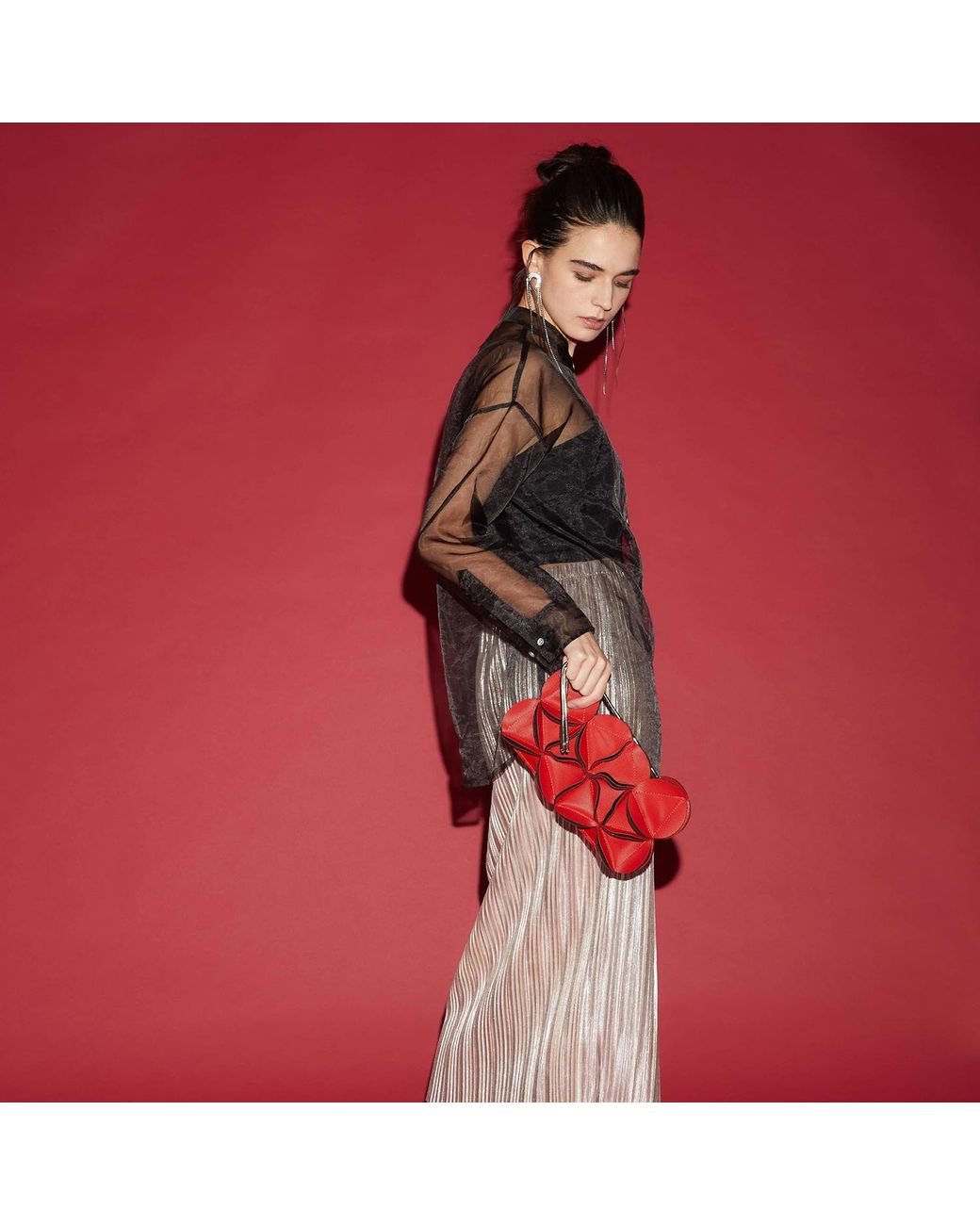 ELEMOOD_Japan Red Blossom Rectangle Shoulder Bag