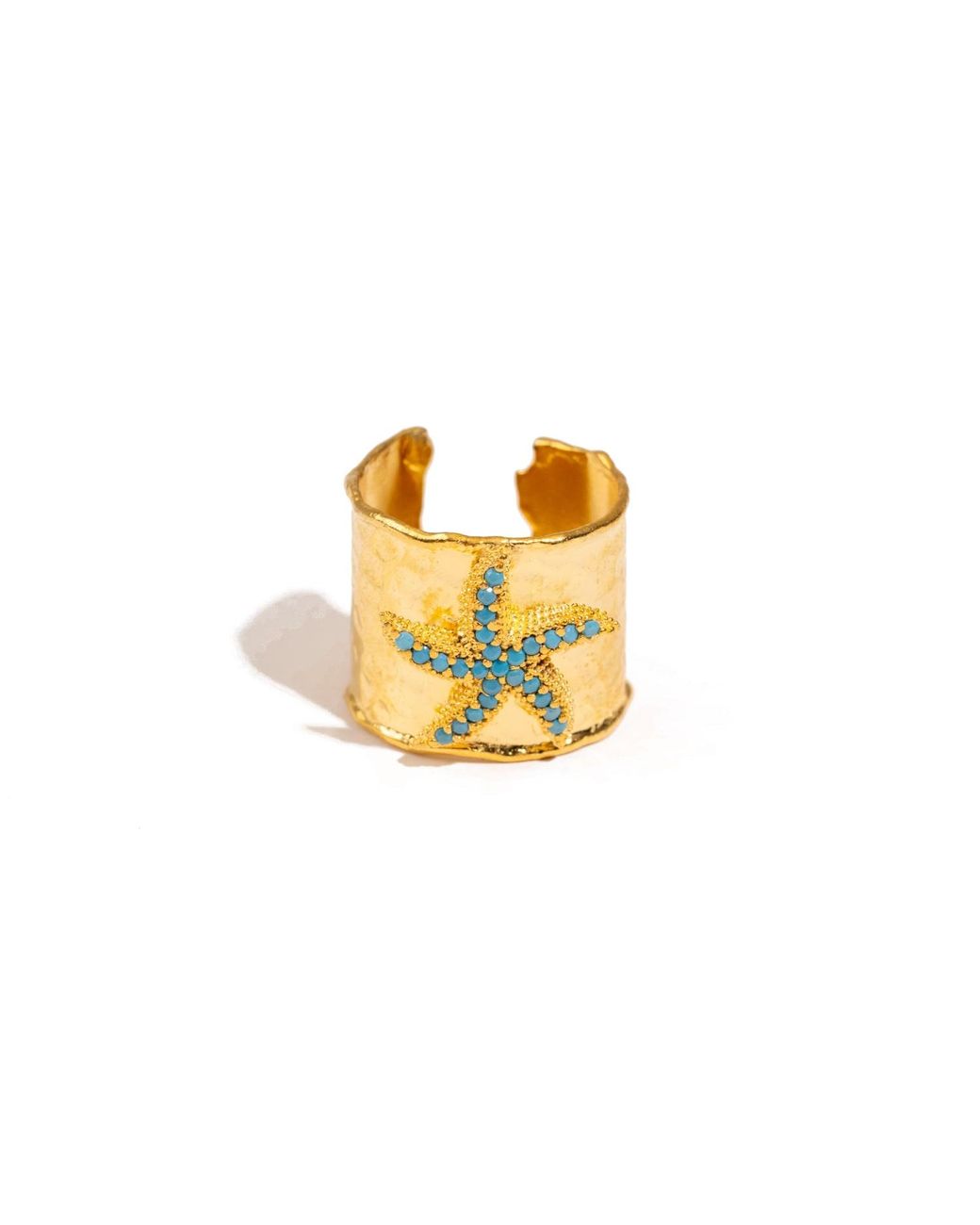 Ebru Jewelry Yellow Starfish Adjustable Cuff Ring