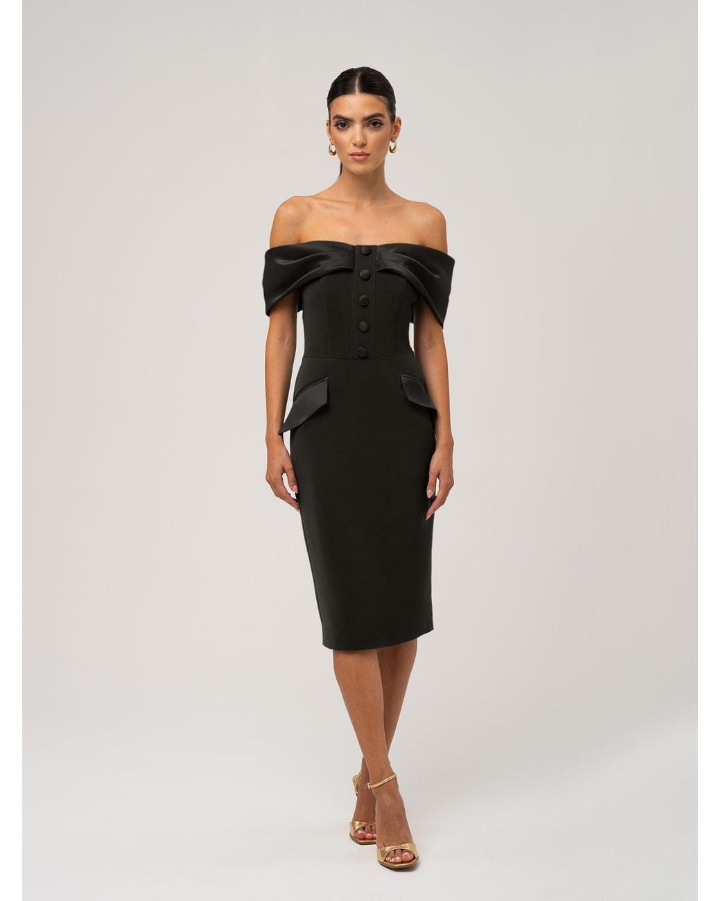 Tia Dorraine Black Steel Confidence Off-Shoulder Midi Dress