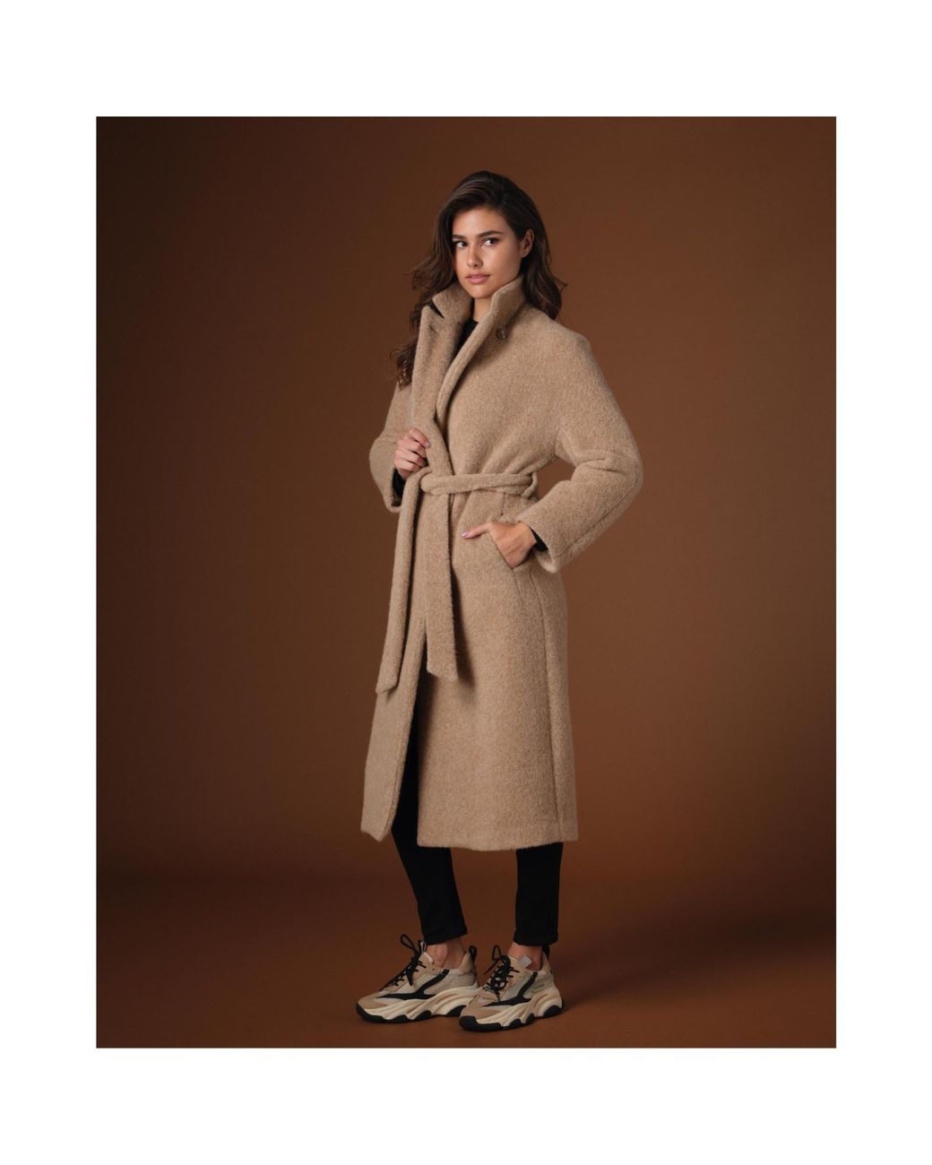 Vulto Brown Neutrals Alpaca Belted Coat