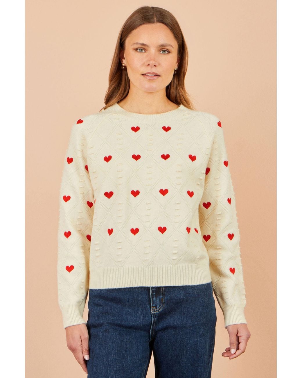 Yumi' Pink Ivory Embroidered Heart Jumper