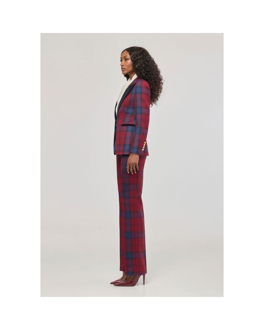The Extreme Collection Red Checked Blazer With Velvet Lapel Douglas