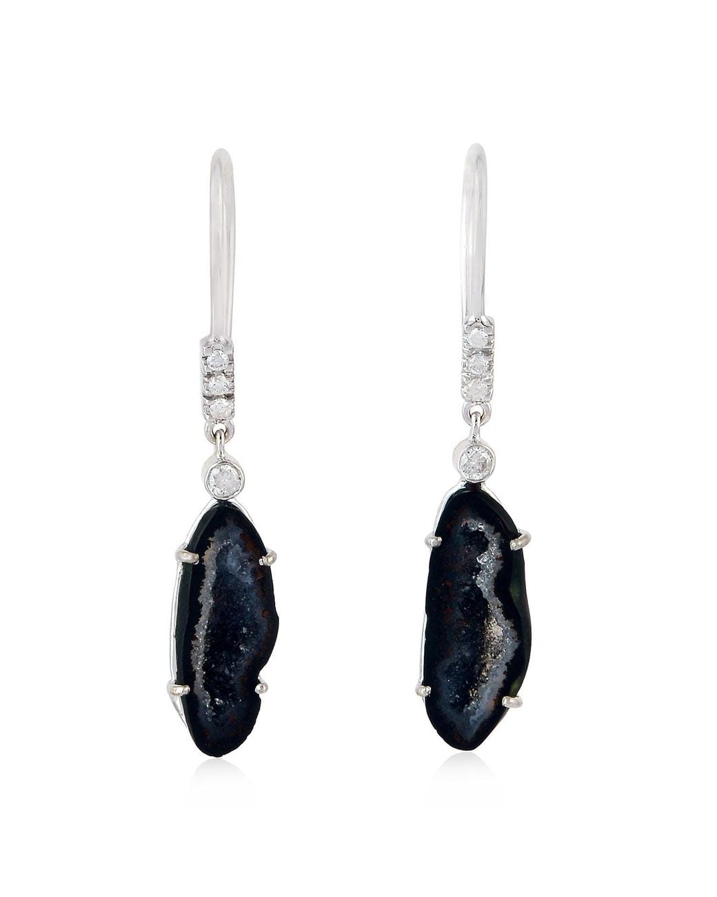 Artisan Blue Geode Gemstone Dangle Earrings Diamond White Gold Jewelry