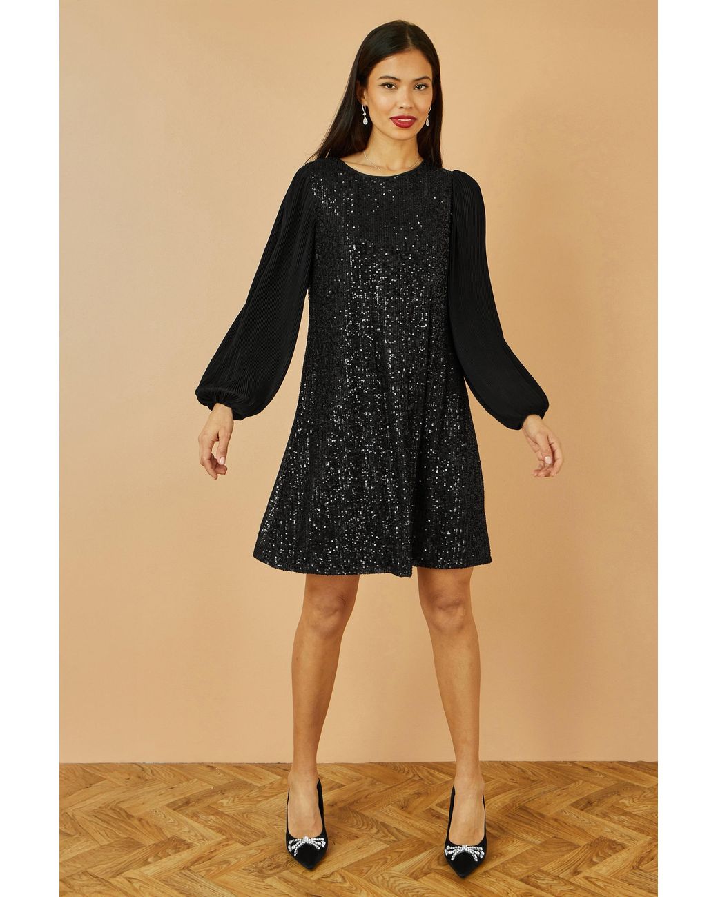 Yumi' Black Velvet Sequin Tunic With Long Pleated Sleeves