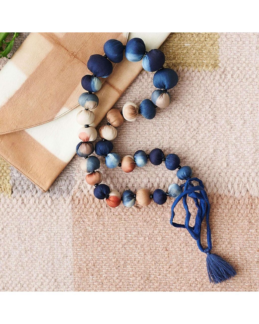 Variously Blue Mihika Silk Beaded Necklace Modern Artisanal— Indigold for men