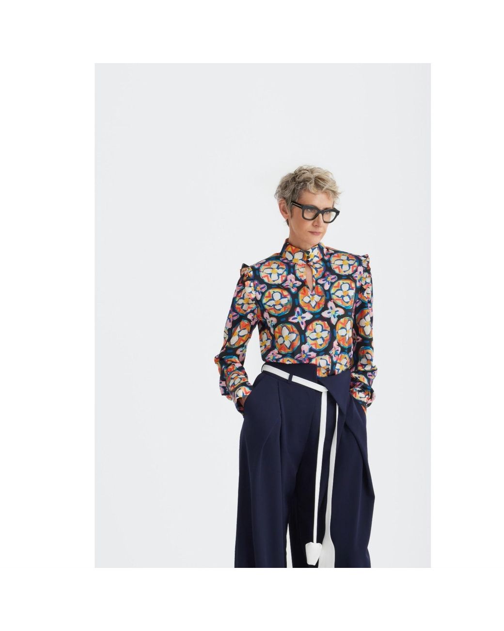 Julia Allert Blue Fashion Forward Wide-Leg Pants & Contrast Belt