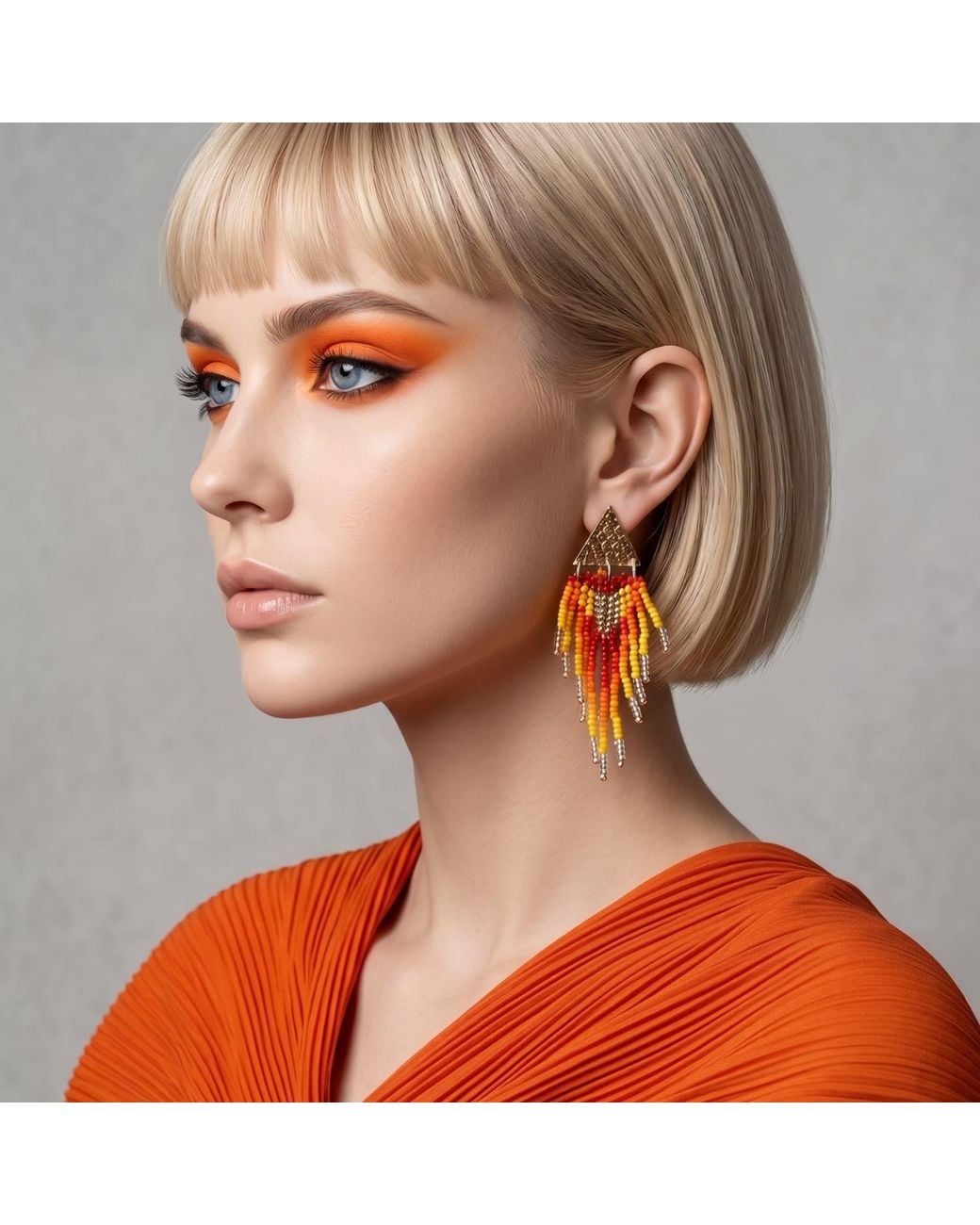 Iliana Arrazola Red Triangle Fringe, Dangle Earrings, And, Glass Beads, Beaded Jewelry