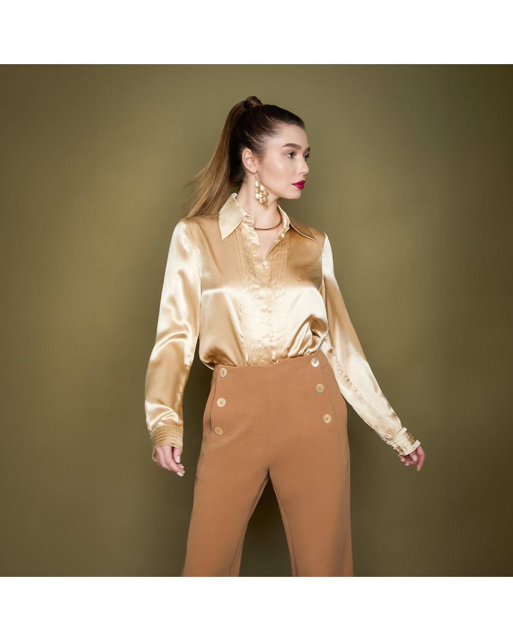Solgo Atelier Natural Martha Sailor Bootcut Crepe Pant