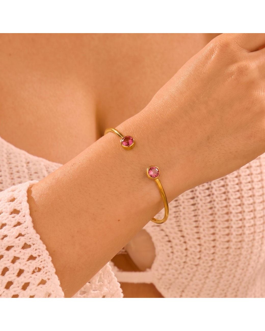 Sophelia Metallic Dainty Tourmaline October Birthstone Plated Bangle