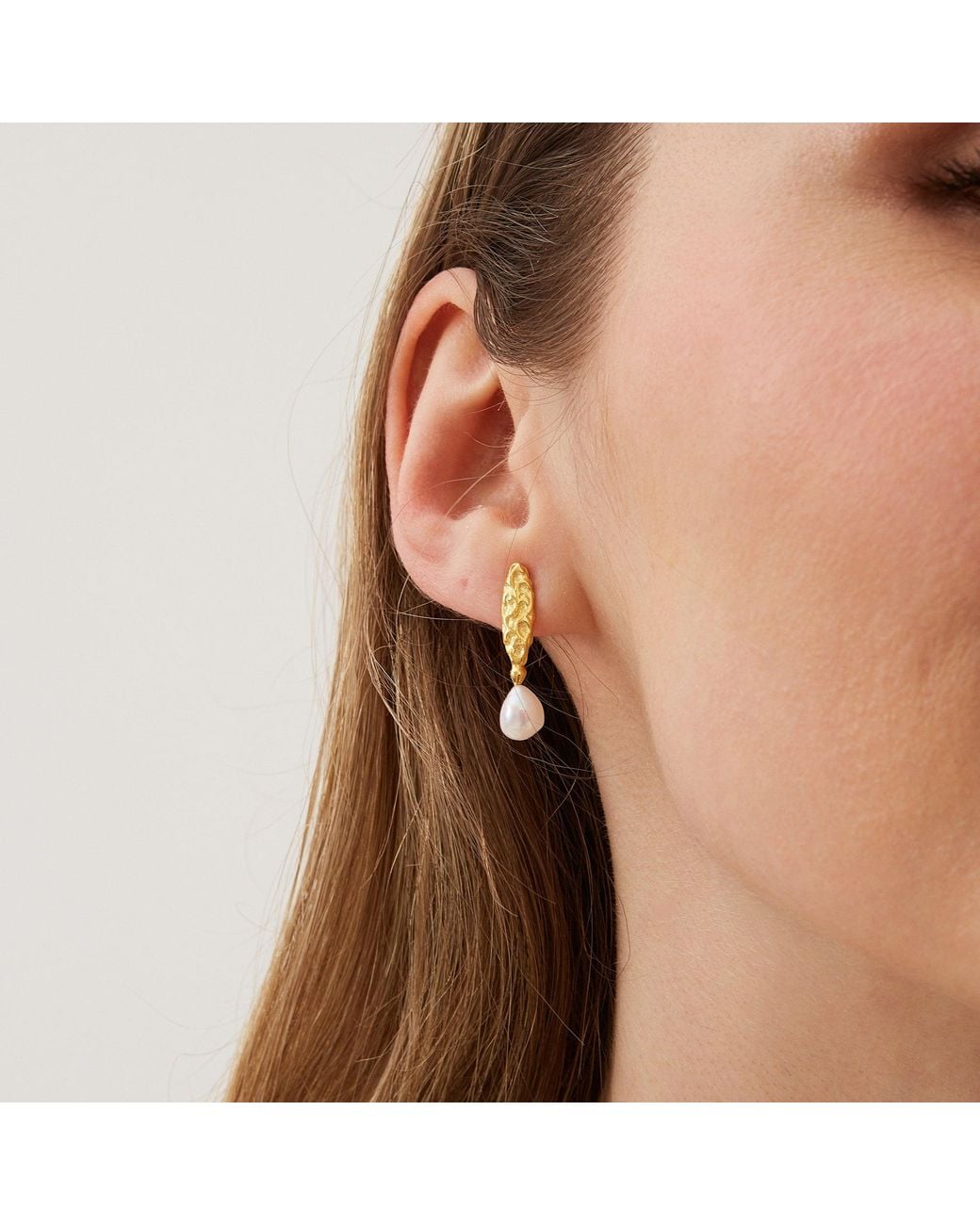 Spero London Metallic Drop Baroque Pearl Natural Textured Sterling Authentic Earrings