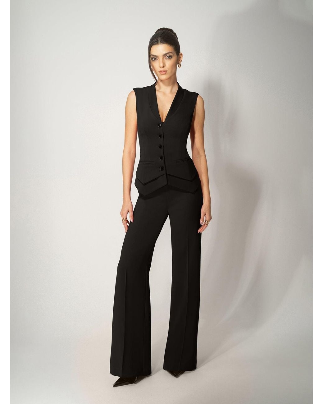 Tia Dorraine Black Fitted Waistcoat & Trousers Set