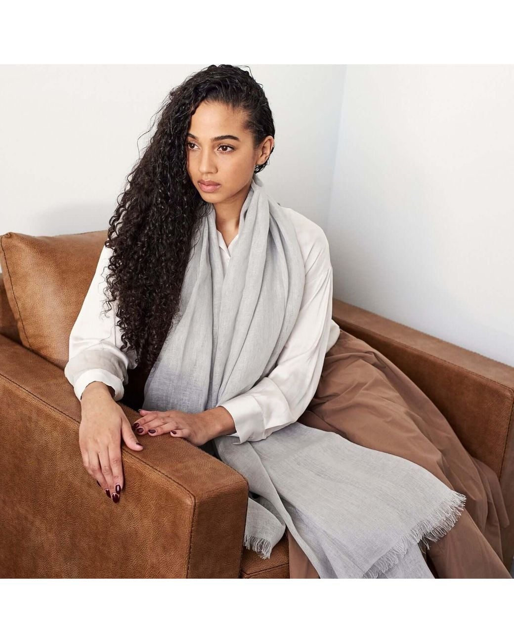 Variously White Pebble Light Hand Woven Soft Linen Scarf