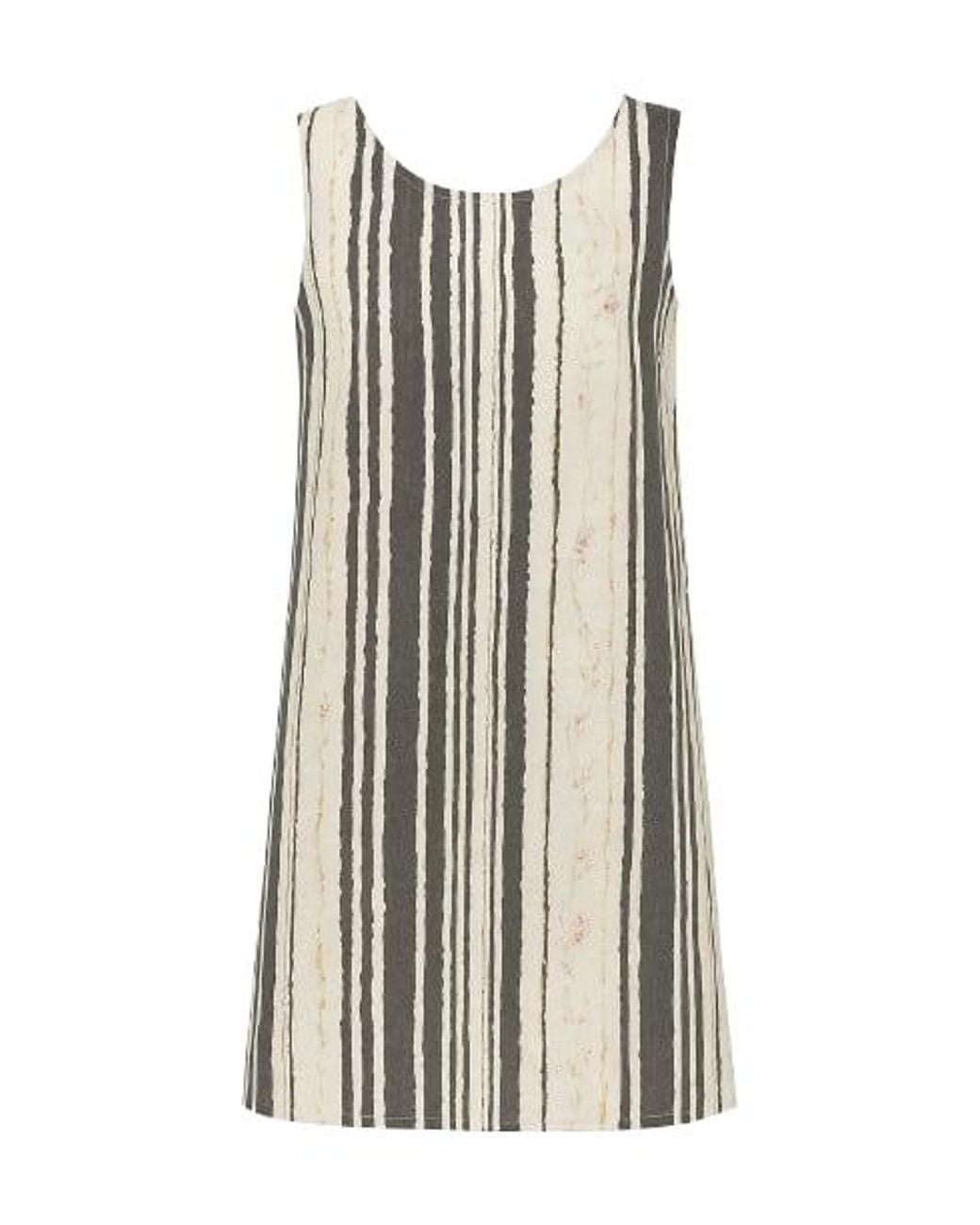 Conquista Gray Striped Straight Dress With Belt