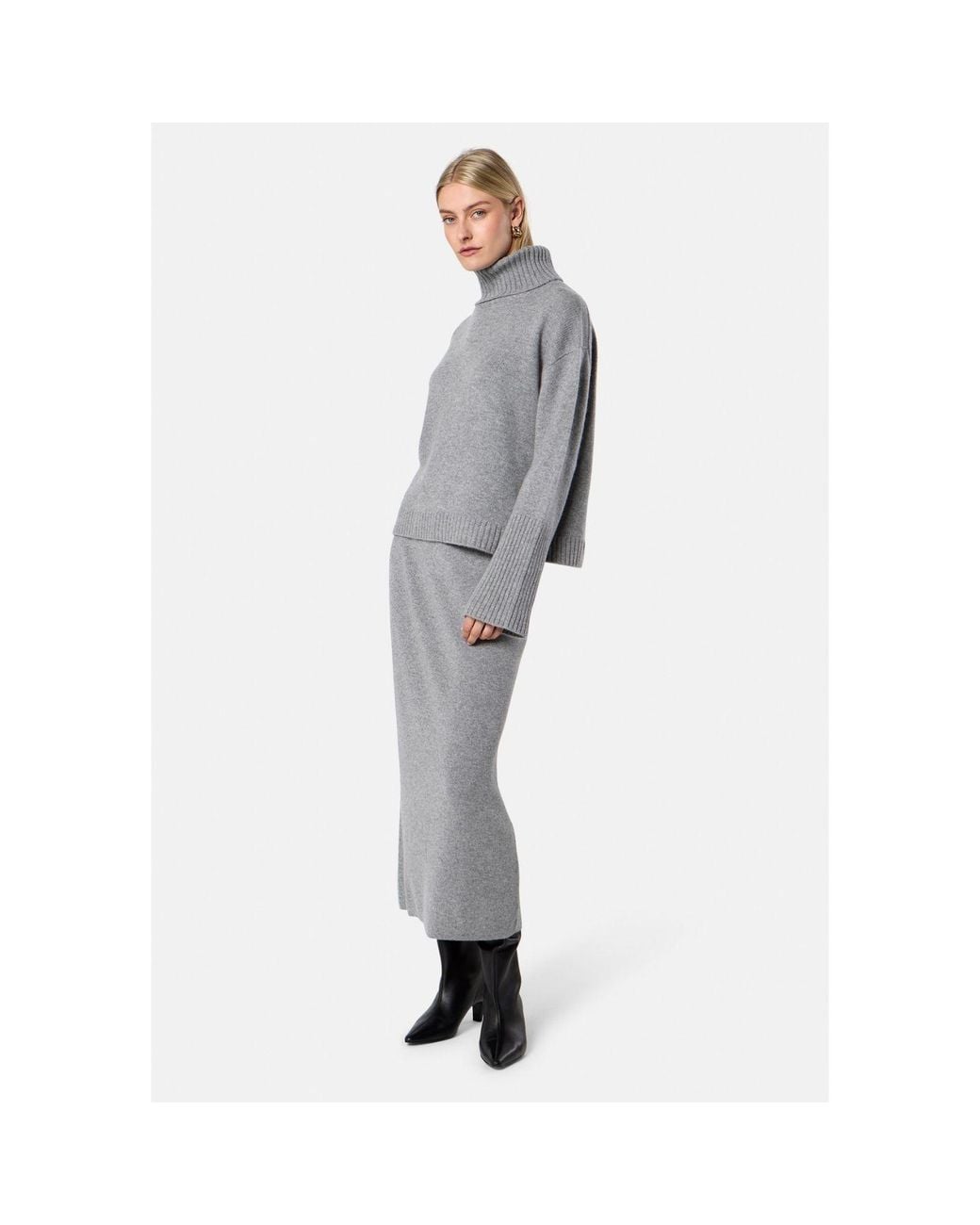Helen Mcalinden Gray Rhea Ribbed Marl Cashmere Skirt