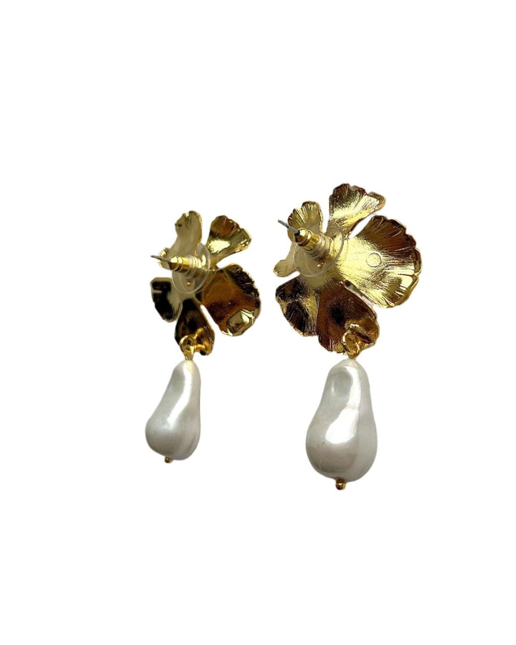Laura Gray Green Enamel Flower Pearl Drop Post Earrings