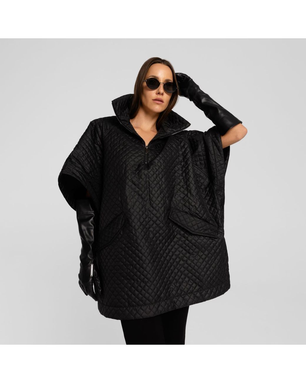 Mandragora Black Oversized Quilted Poncho Lace