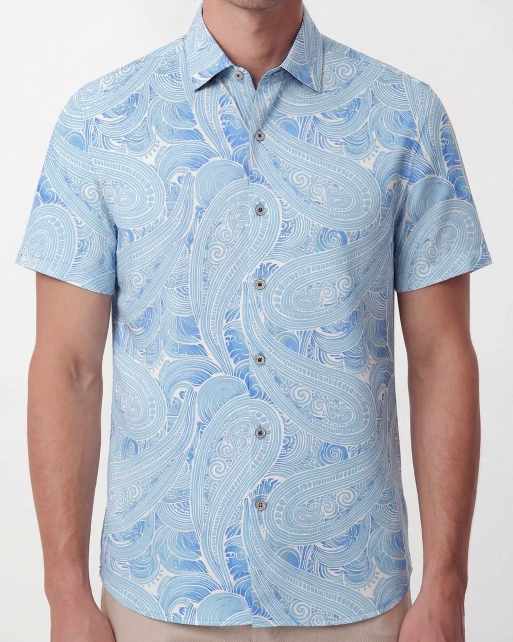 Lords of Harlech Blue Tyler Marakesh Paisley Short Sleeve Shirt for men
