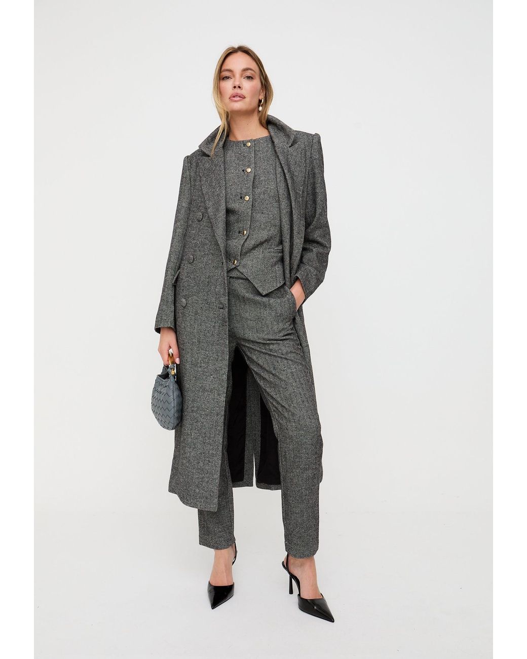 Lily and Lionel Gray Pandora Tapered Herringbone Print Trouser