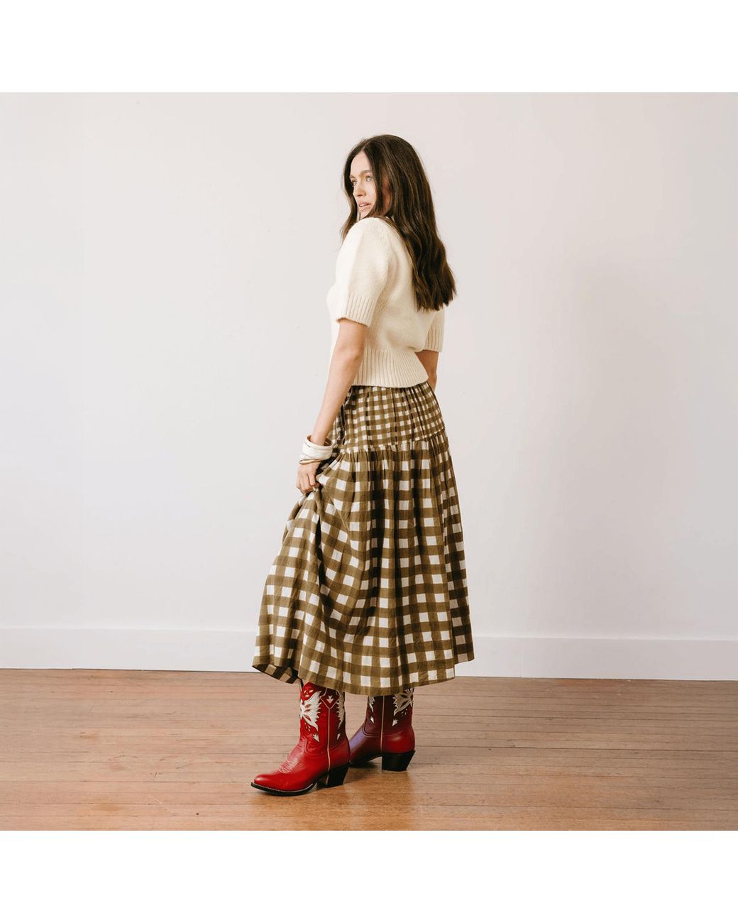 SUNSHINE TIENDA Natural Painted Gingham Colette Skirt