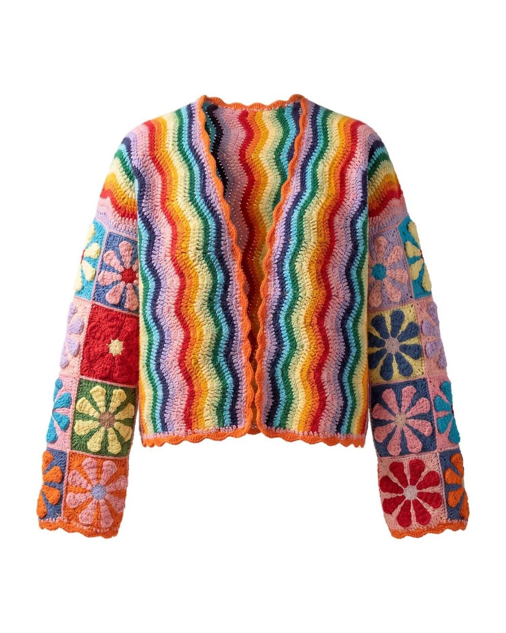 Ana Chic Red Stripe Handmade Crochet Cropped Cardigan