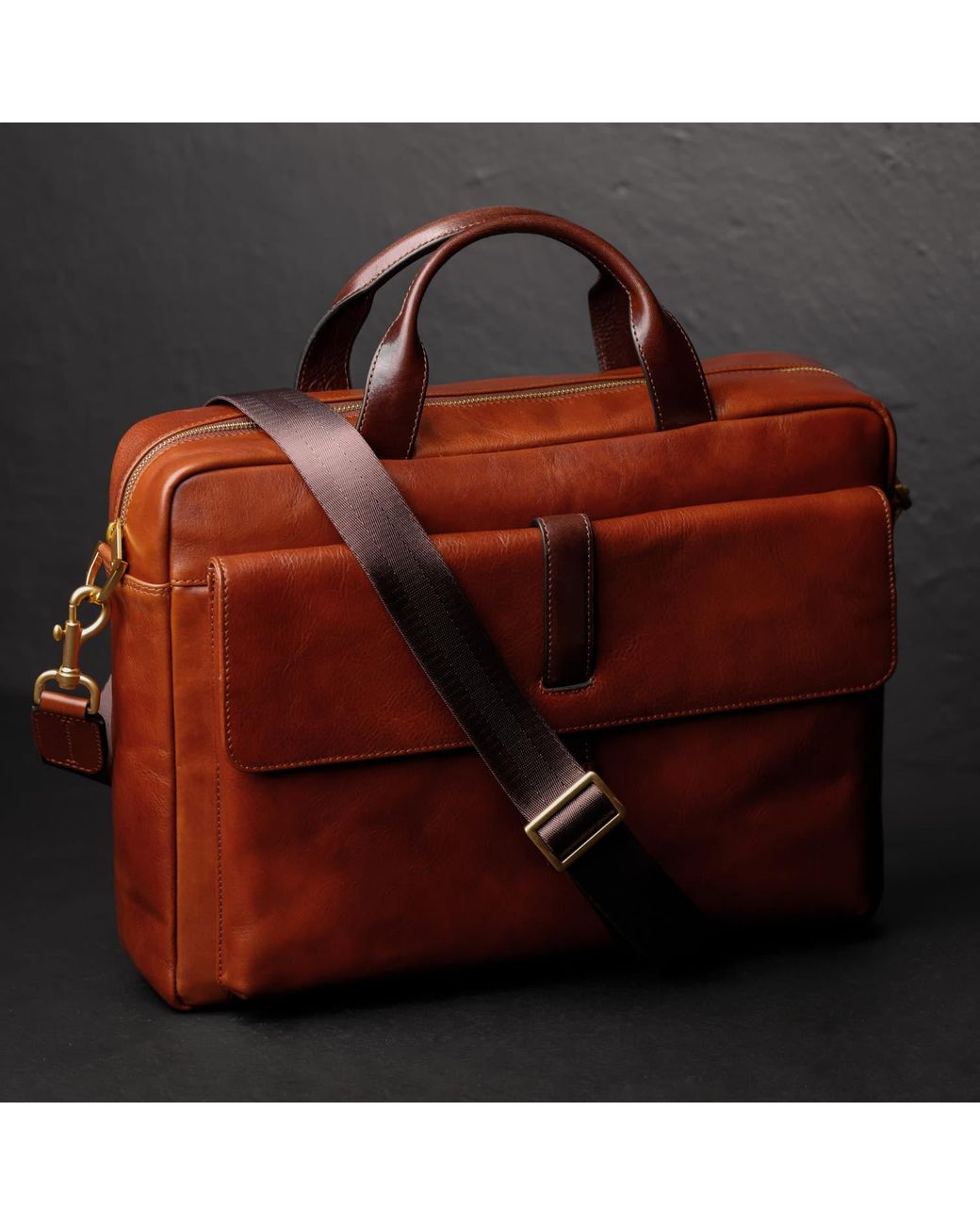 Time Resistance Brown Large Leather Briefcase Laptop Bag for men
