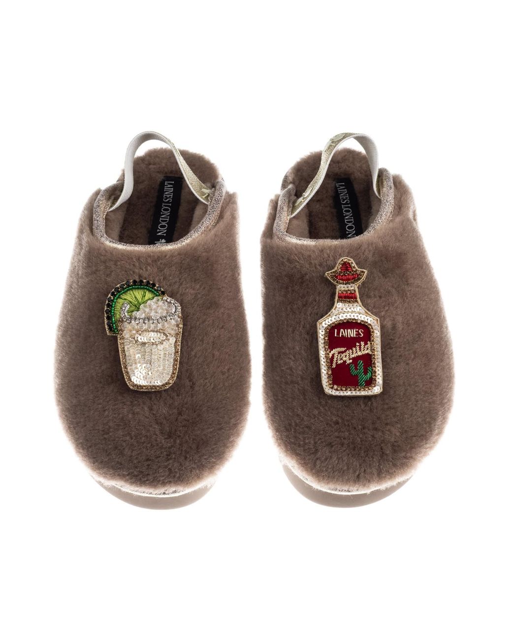 Laines London Brown Neutrals Flatform Cloud Closed Toe Slippers With Tequila Slammer Brooches
