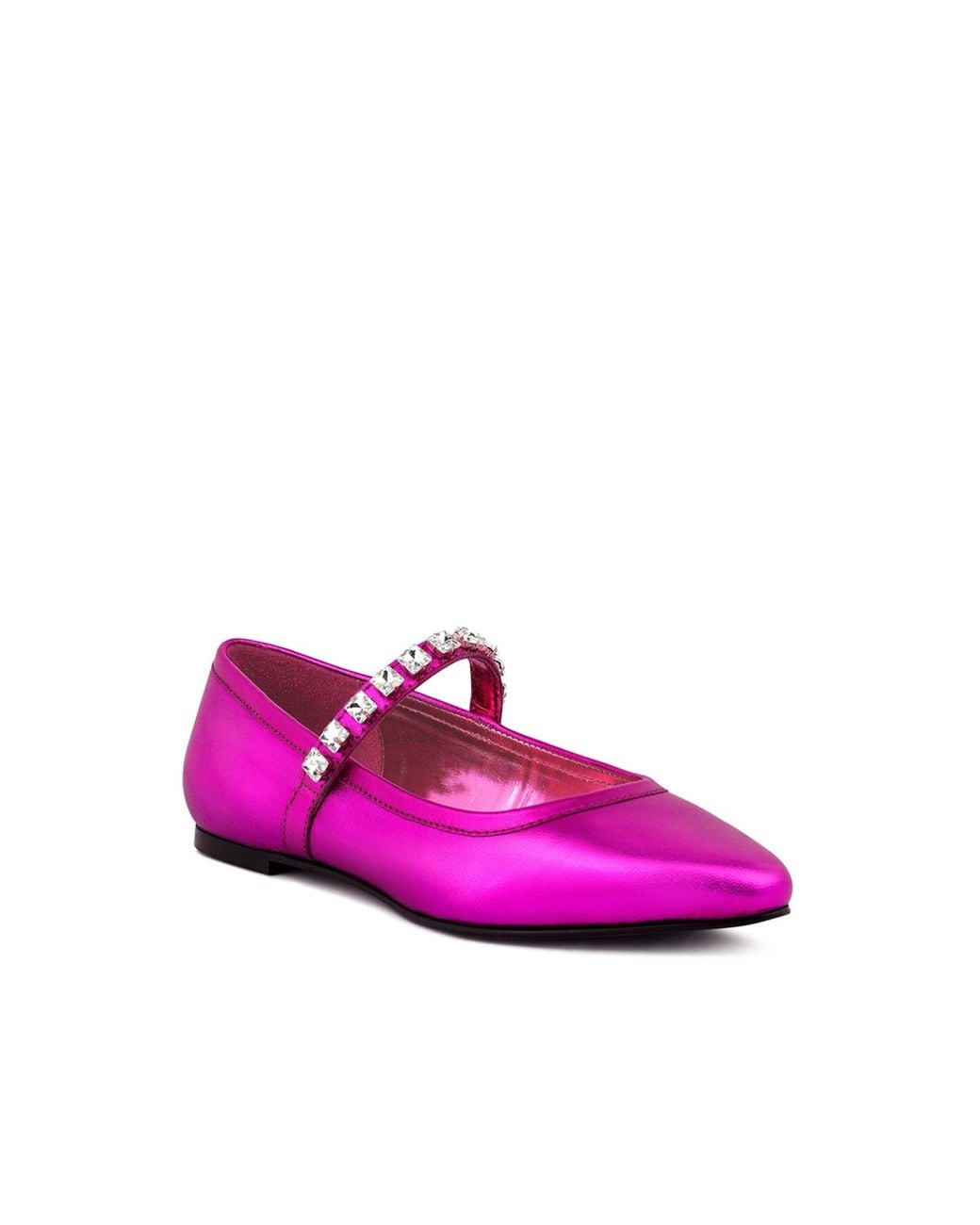 Rag & Co Purple Alverno Metallic Diamante Mary Jane Leather Flats