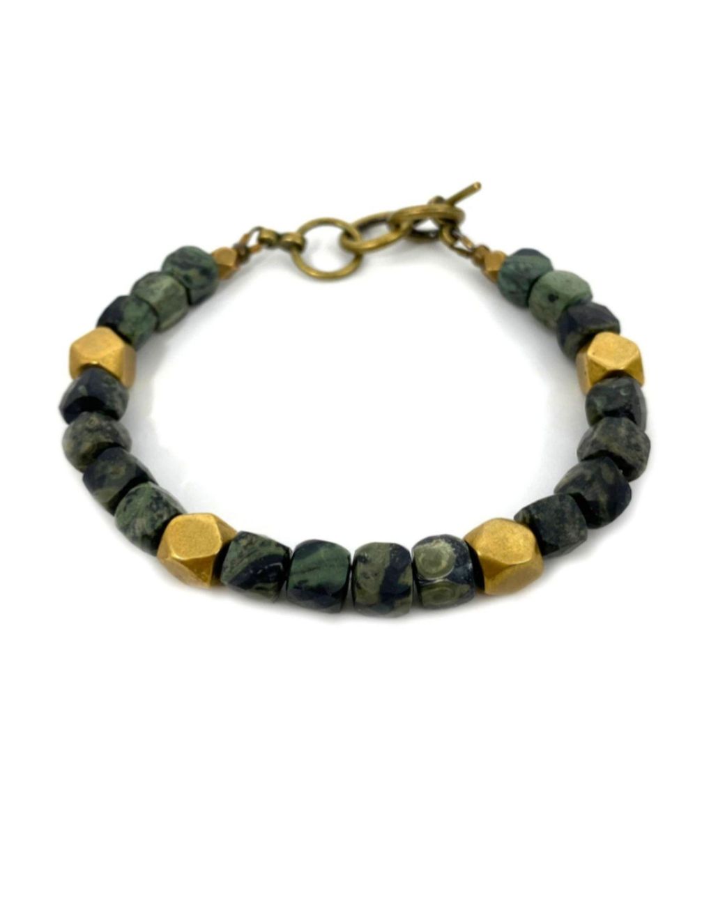 Rachel Nathan Green Narrow: Kambaba Jasper Cube Bracelet