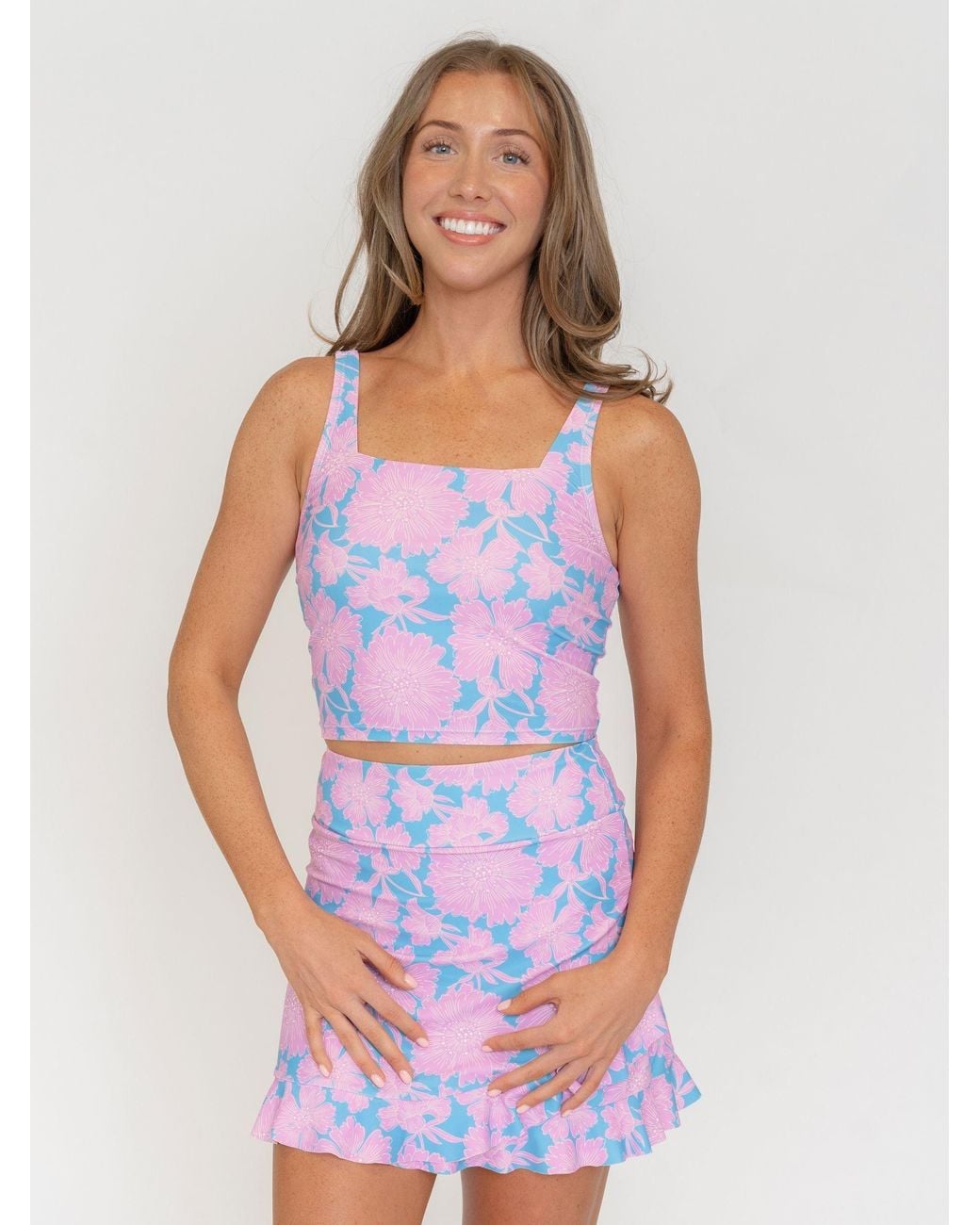 Lime Ricki Swimwear Blue Dahlia Ruffle Skirt