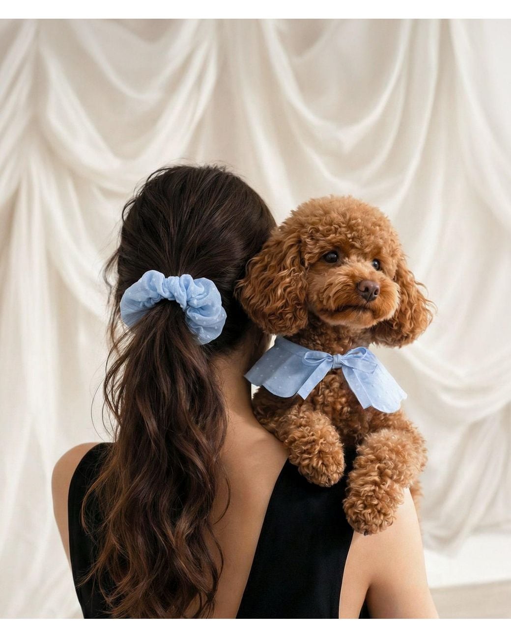 Cafide Blue Plumeti Check Scrunchie Hair Tie, Noa