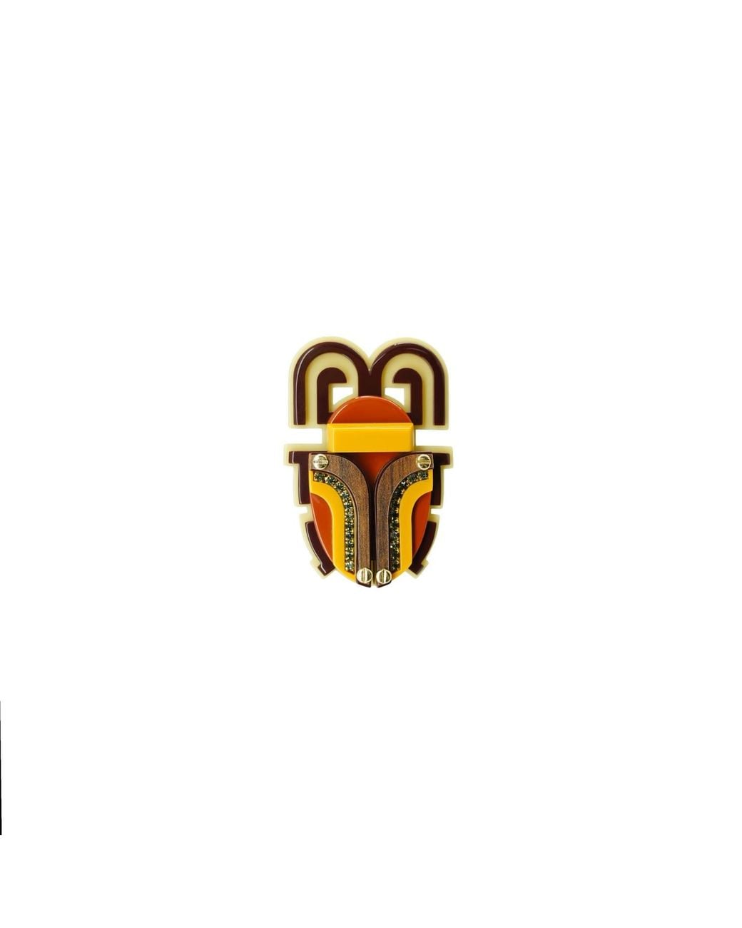 Gissa Bicalho White Handmade Acrylic Brooch Scarab Deco Kahki