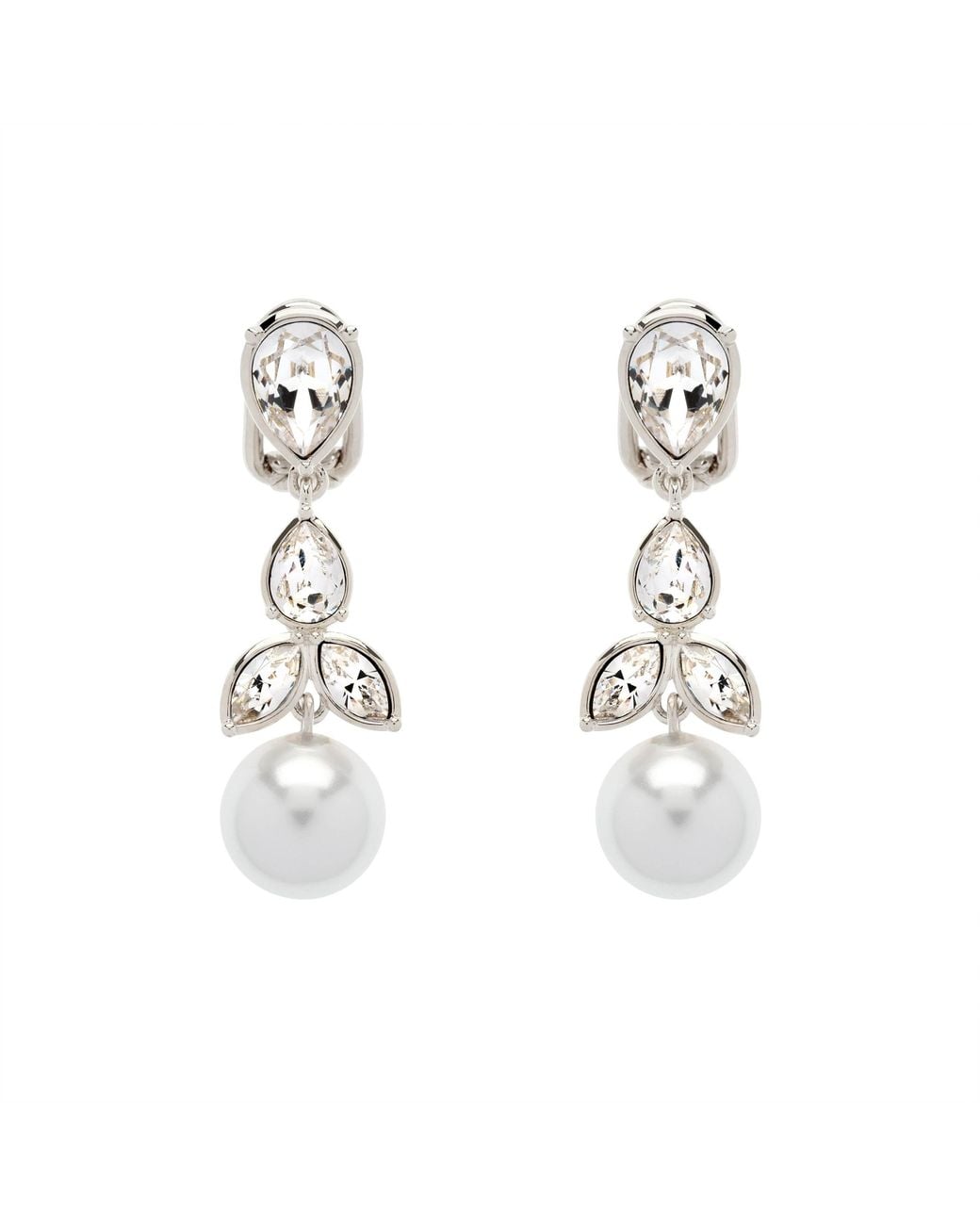 Emma Holland Jewellery Metallic Platinum Crystal & Pearl Drop Clip Earrings