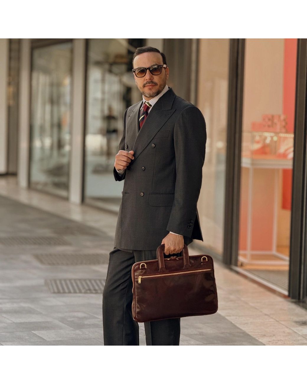 Time Resistance Brown Leather Briefcase Laptop Bag for men