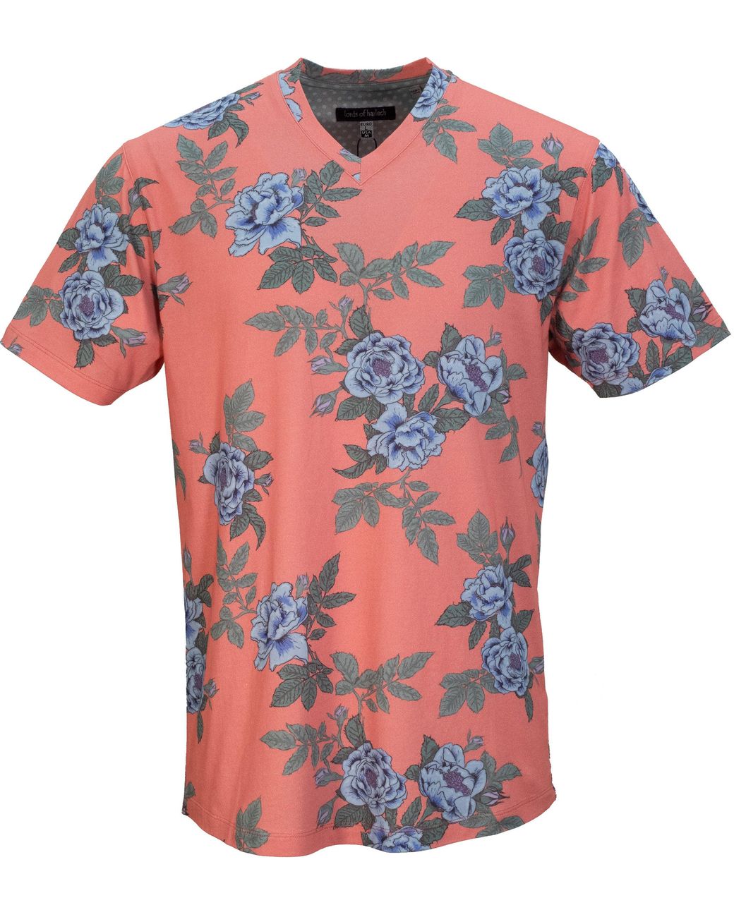 Lords of Harlech Orange Maze Floating Forna V-neck Tee In Geranium for men