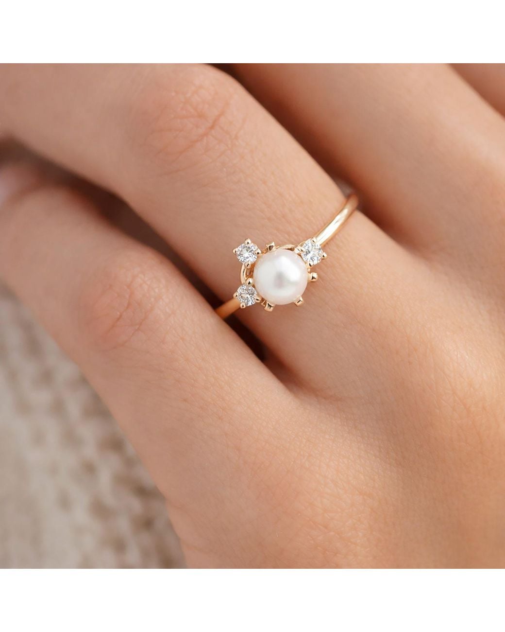 VicStoneNYC Fine Jewelry Metallic Luna Akoya Pearl Diamond Solid Ring