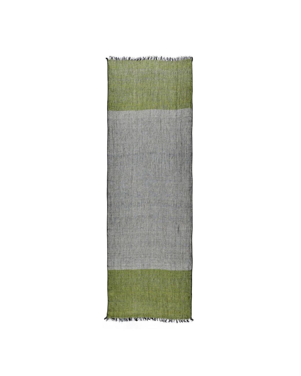 Heritagemoda Green Stone Linen Scarf – Handwoven Two-Tone Striped Scarf