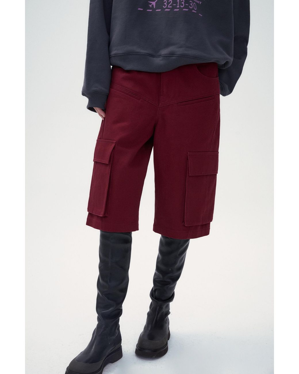 FRONT ROW SHOP Red Callie Cotton Twill Shorts