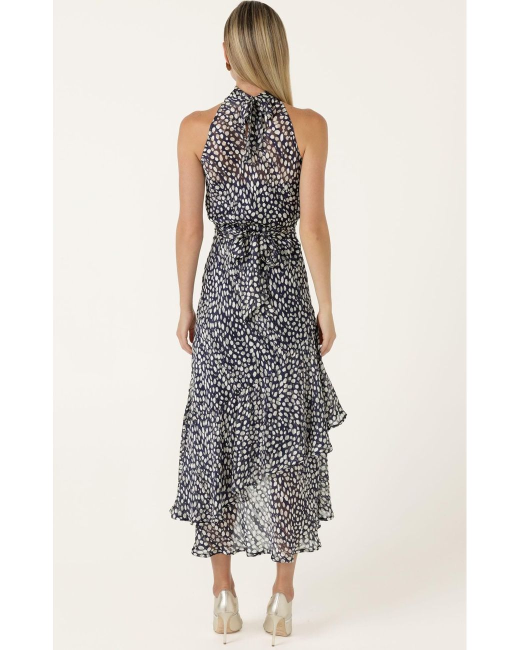 SACHA DRAKE Gray Austen Chiffon Halter Midi Dress