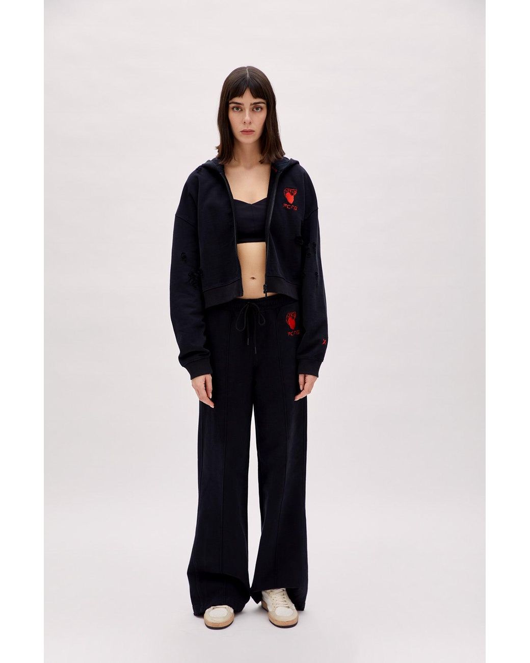 Pcfg Black Destroyed Zip Up Hoodie