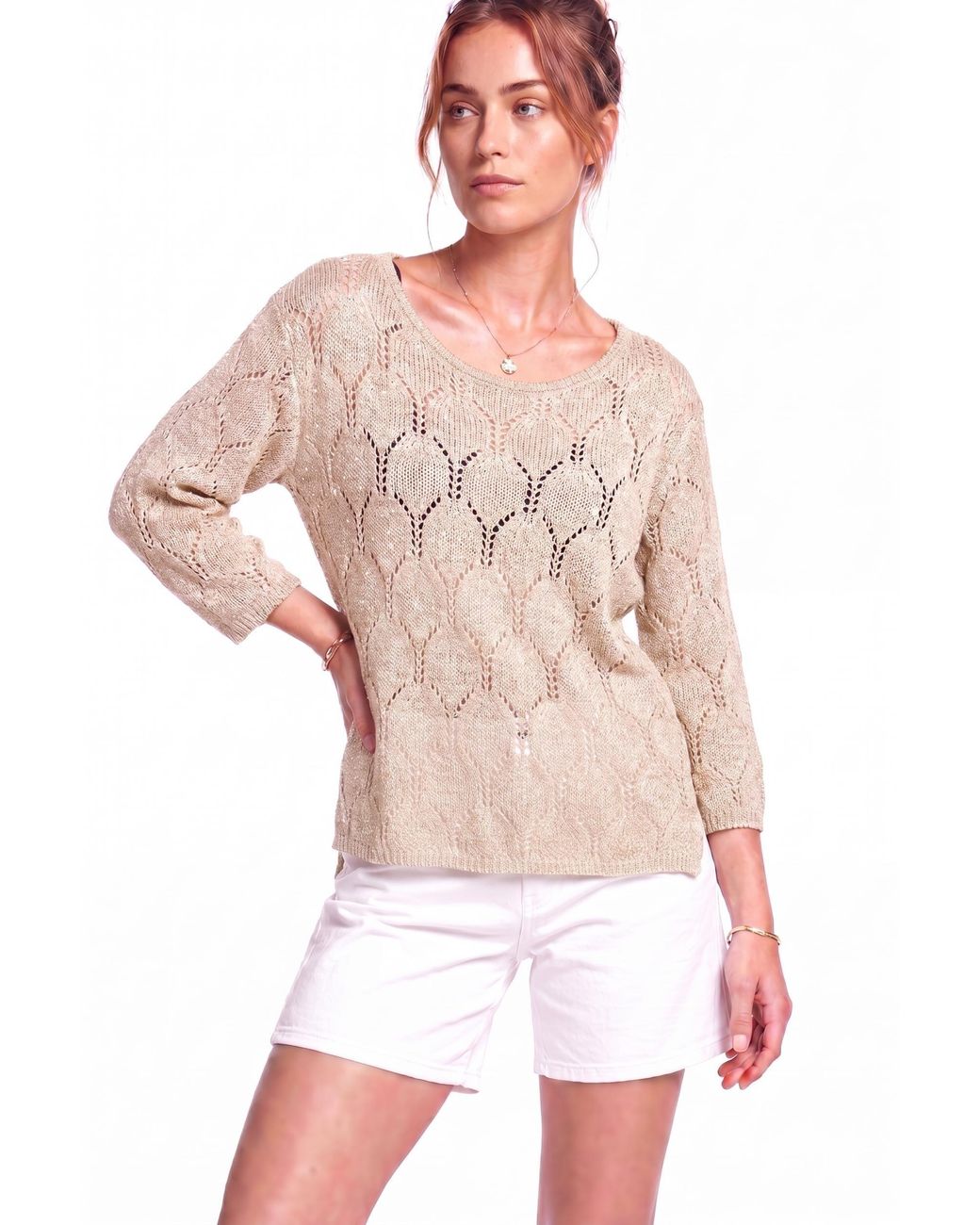 Peraluna Natural Neutrals Gina Sparkly Pointelle Knit Blouse