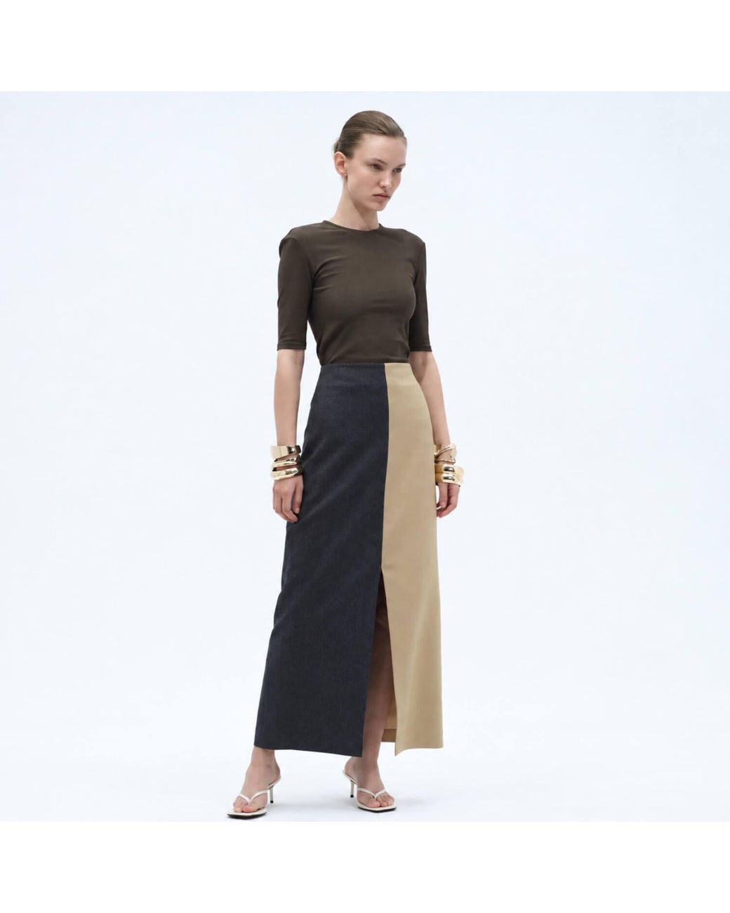 Elamins Multicolor Vertical Two Tone Maxi Skirt