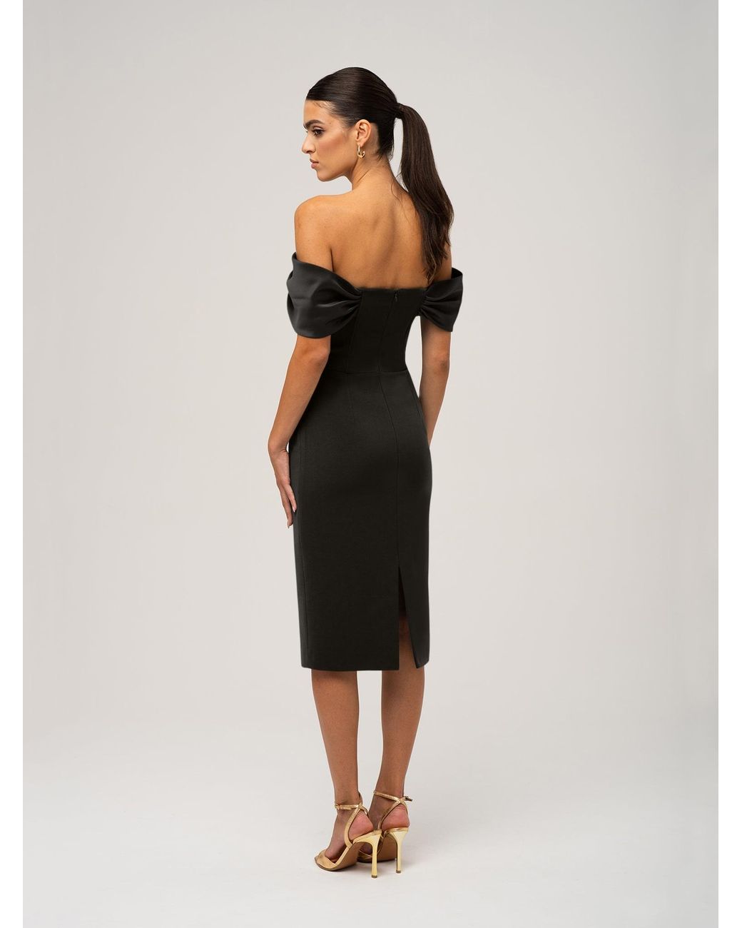 Tia Dorraine Black Steel Confidence Off-Shoulder Midi Dress