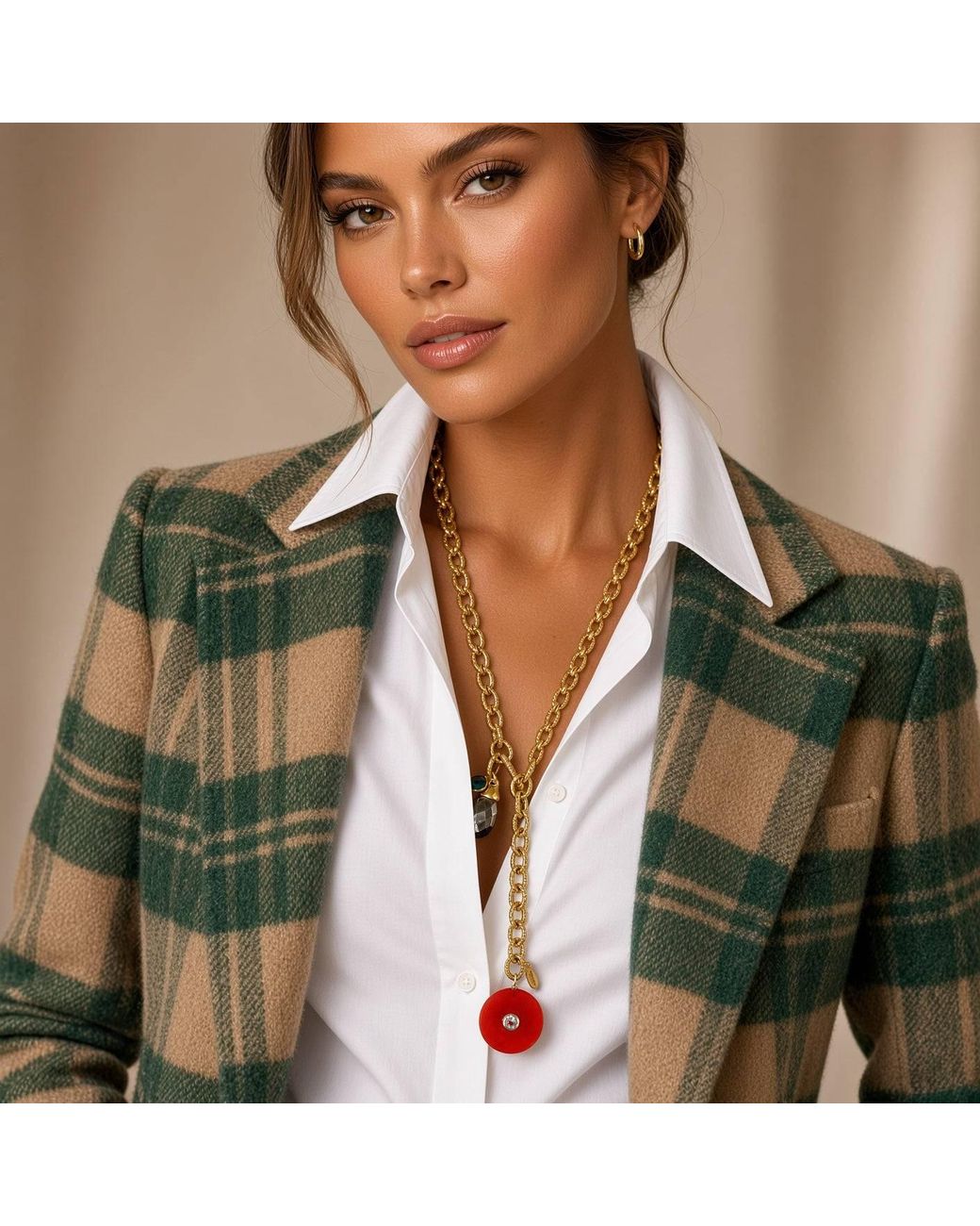 Persia Dona Jewelry Metallic Vintage Chain X Carnelian Circle Necklace