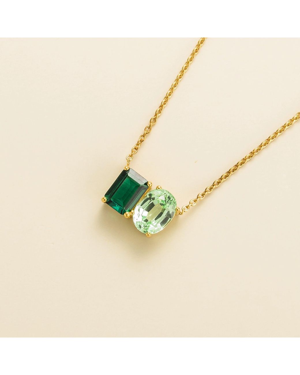 Juvetti Green Buchon Necklace Set With Emerald & Sapphire