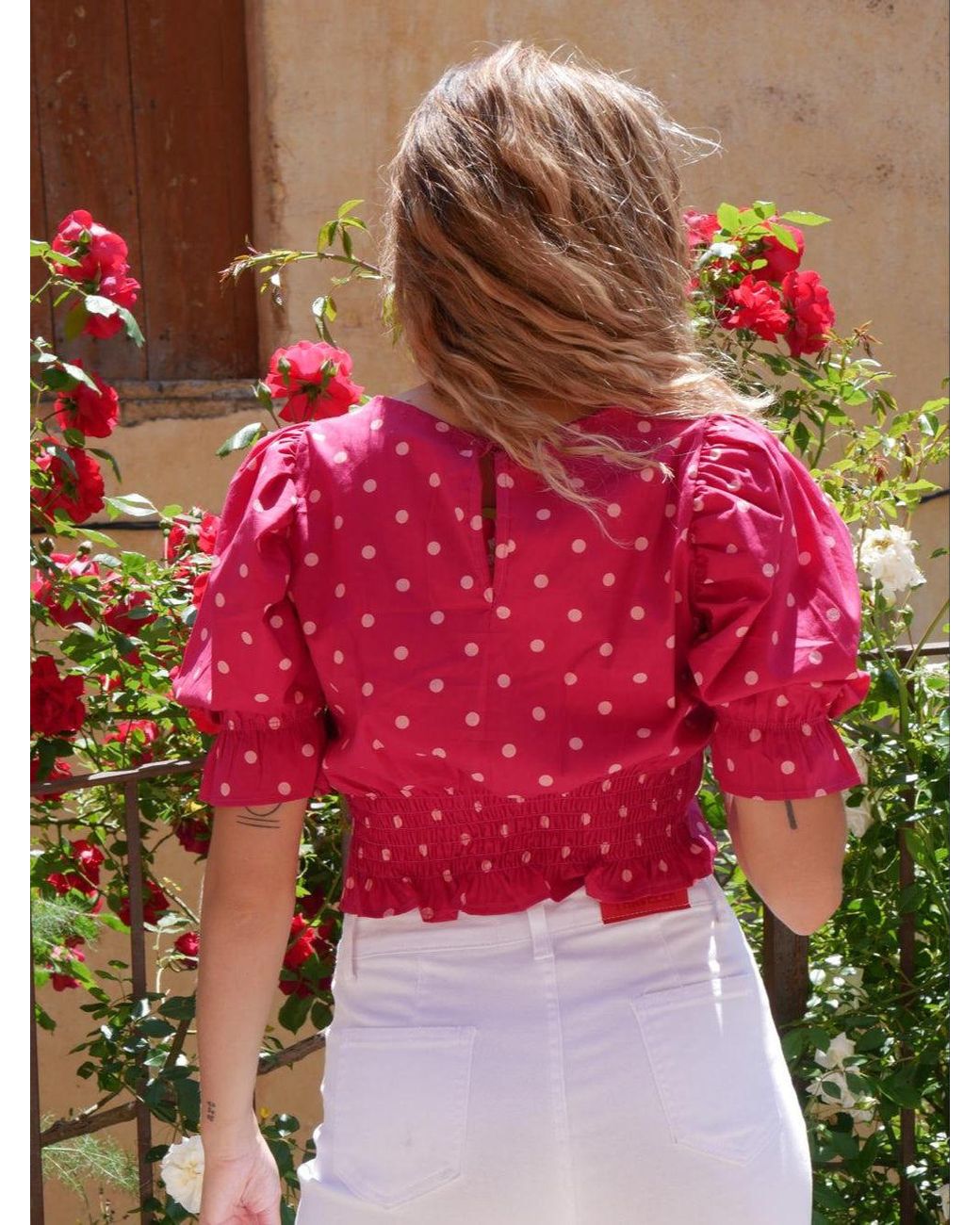 Mind Traveler Pink Carmi Burgundy Polka Dot Blouse